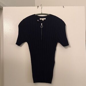 MAJE Stylish NAVY Ribbed Top with Zipper Detail